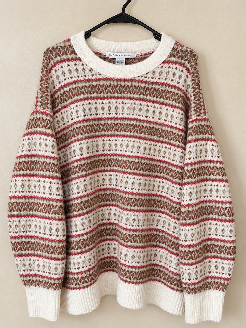 American Eagle Fair Isle Nordic Sweater Ivory Brown Red XL